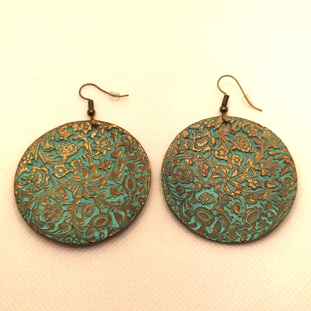 Handmade carved copper earrings